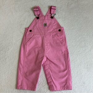 Carhartt Girls Overalls Size 6M Pink Denim Canvas Snap Buttons One Piece